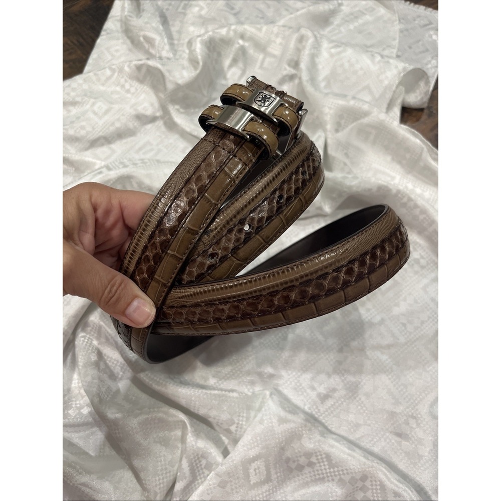 Stacy Adams Brown Leather Belt‎ Snakeskin Reptile Embossed Moc Croc Mens 50"